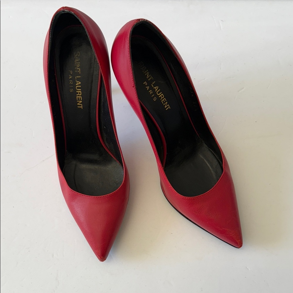 Saint Laurent Bold Red Leather Stilettos Heels 36.5 6.5 6 1/2
